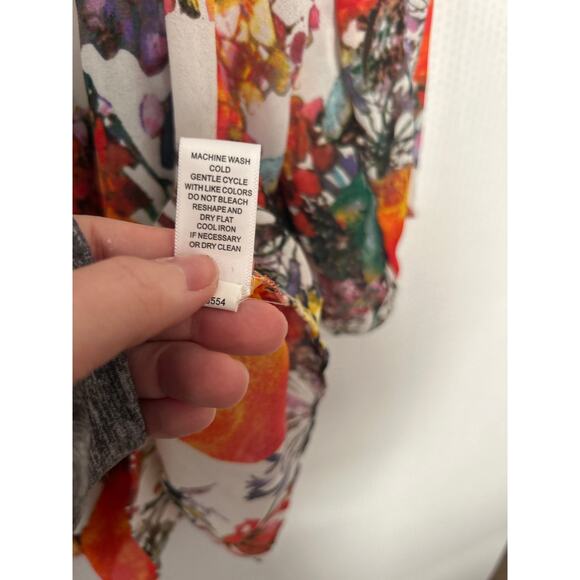 Vince Camuto Floral Boho Blouse Multicolor 3/4 Sleeve Lightweight Top Medium - Picture 8 of 11